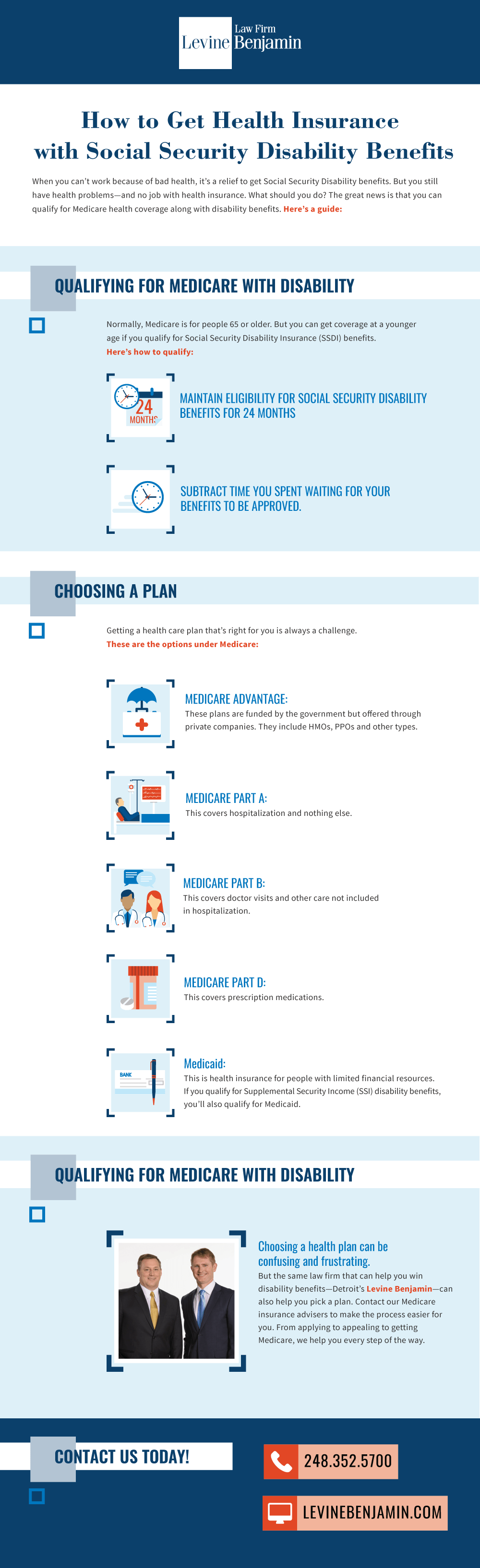 Levine Benjamin infographic on how to get health insurance with SSD Benefits